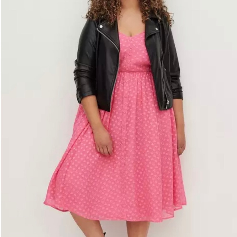 Pink Midi Chiffon Button-Front Dress